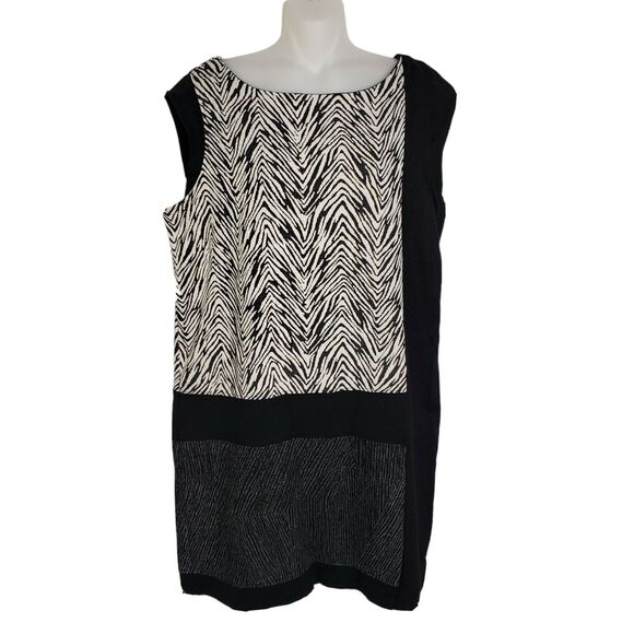 Ann Taylor Dress Womens Large Mini Black Gray Color Block Zebra Print Sleeveless - Picture 1 of 11